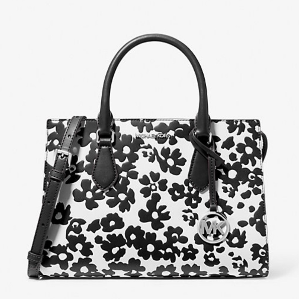 Michael Kors Sheila Md Sequined Floral Print CZ Satchel & JST Md Bi-Fold Wallet - Picture 11 of 16